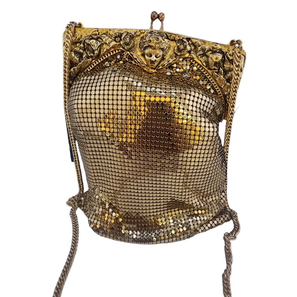 Vintage Rare NOS Whiting & Davis Face Flower Mesh Shoulder Bag in Original Box